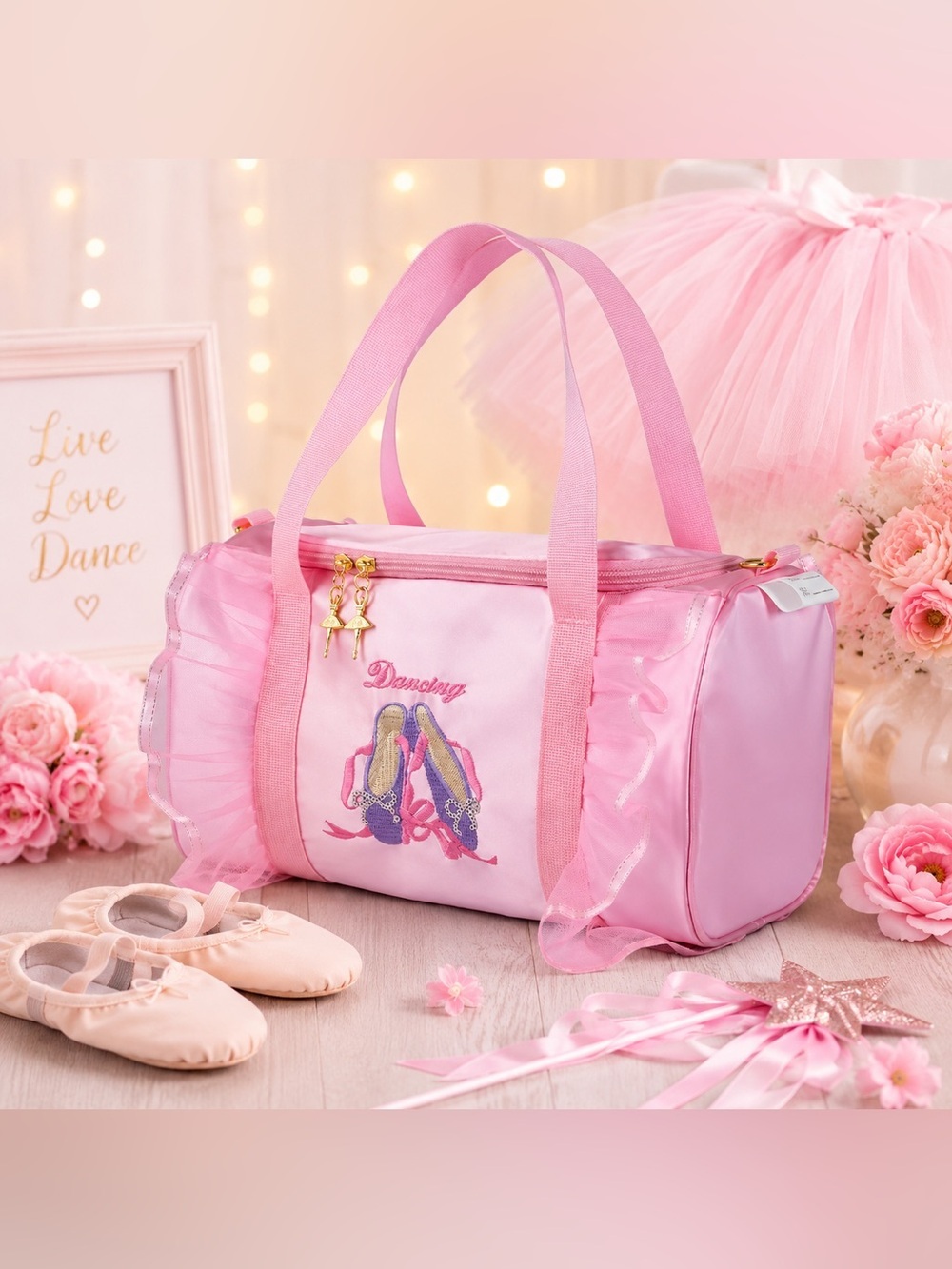 Girls Ballet Dance Bag Pink Lace Duffel Ballerina Tote NWT 🎀